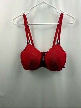 Victoria's Secret 38DDD Red Lace Lined Demi Bra Velour Straps